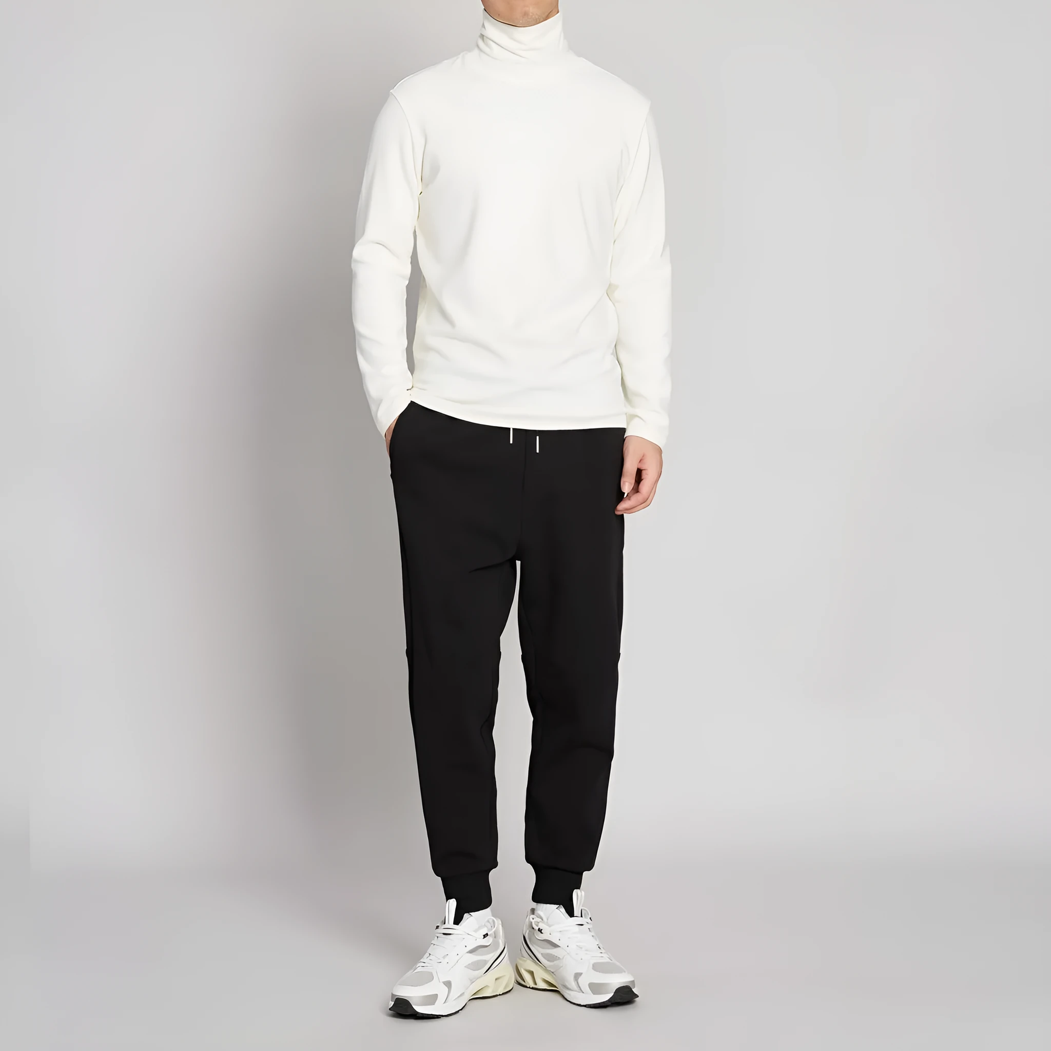 Cotton blend mid-waist drawstring loose fit nine-tenths men's casual pants in grey with tether closure
