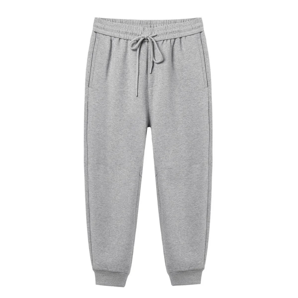 Cotton blend mid-waist drawstring loose fit nine-tenths men's casual pants in grey with tether closure