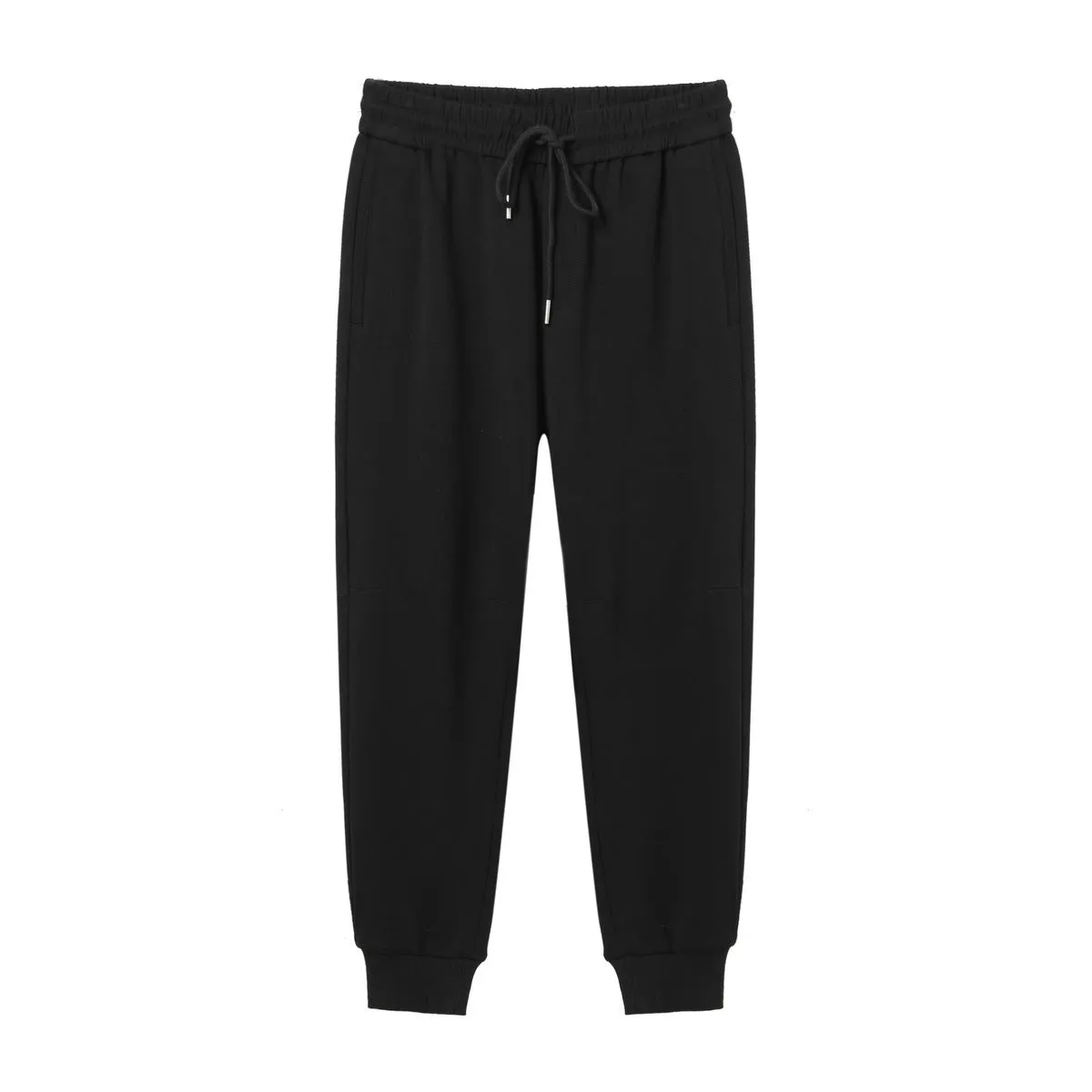 Cotton blend mid-waist drawstring loose fit nine-tenths men's casual pants in grey with tether closure