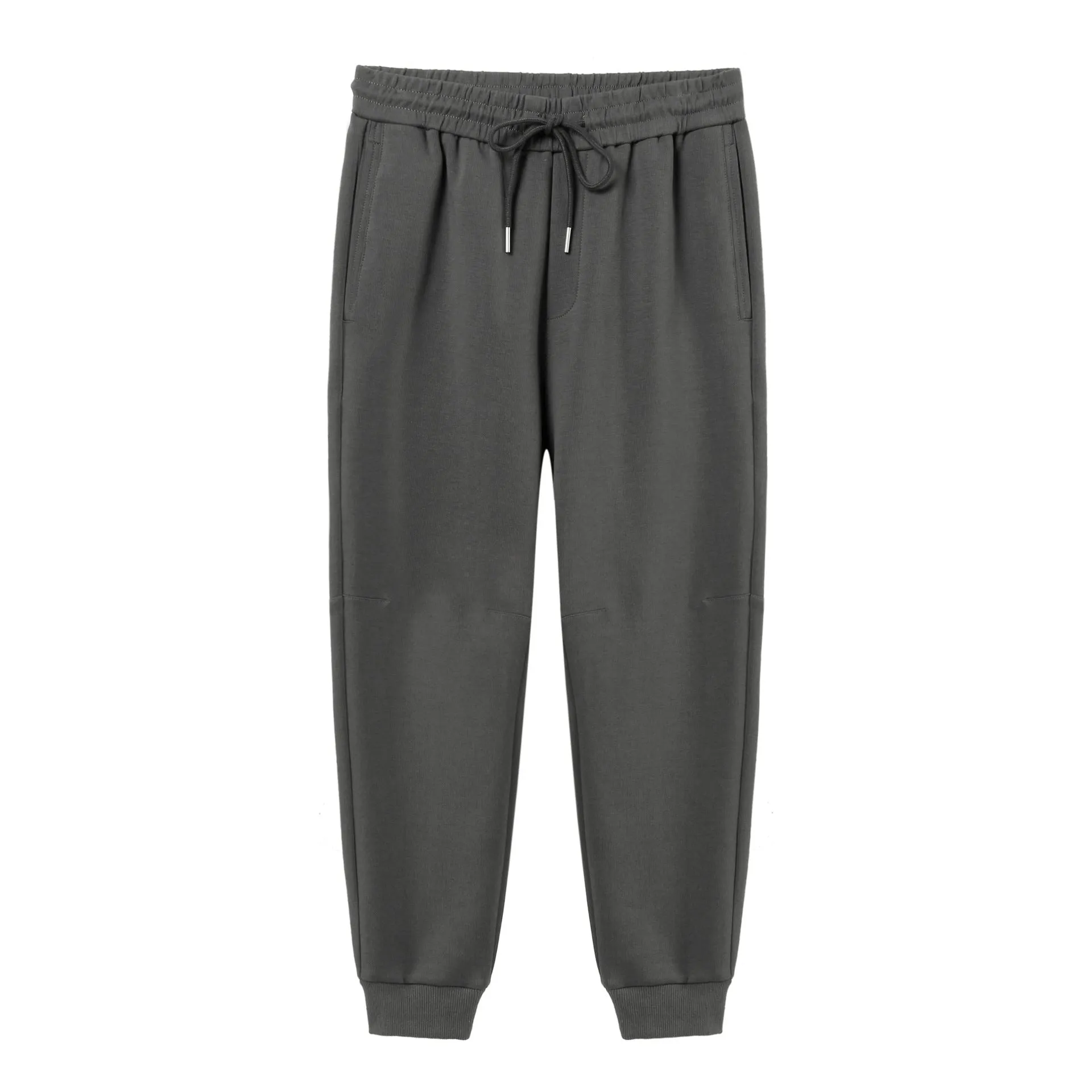 Cotton blend mid-waist drawstring loose fit nine-tenths men's casual pants in grey with tether closure