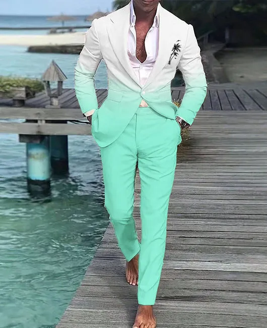Mens loose fit suit jacket and trousers set in orange nylon blend fabric European American style