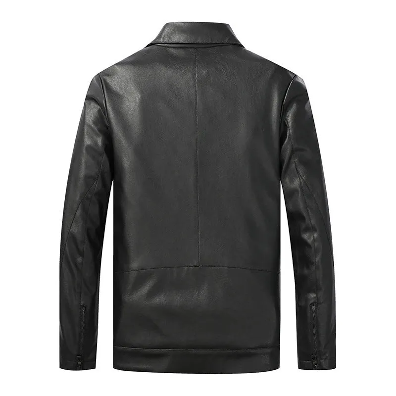 Men's slim lapel casual leather jacket in black, artificial leather, spring autumn outerwear