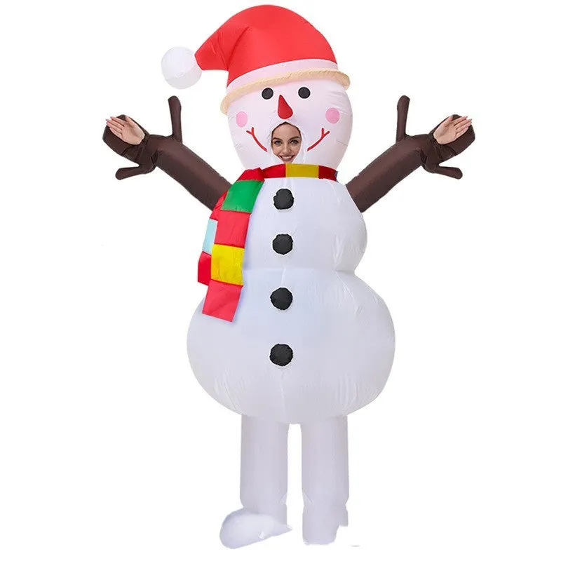 Christmas inflatable costume suit for adults showing cloth construction with fan and battery box