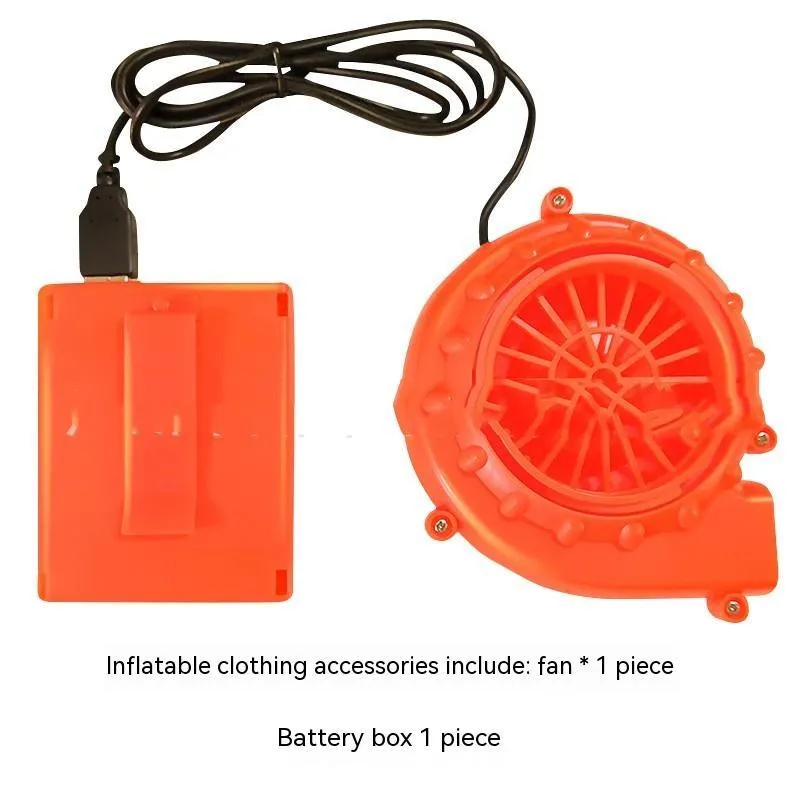 Christmas inflatable costume suit for adults showing cloth construction with fan and battery box
