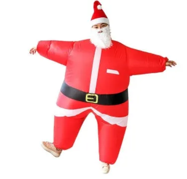Christmas inflatable costume suit for adults showing cloth construction with fan and battery box