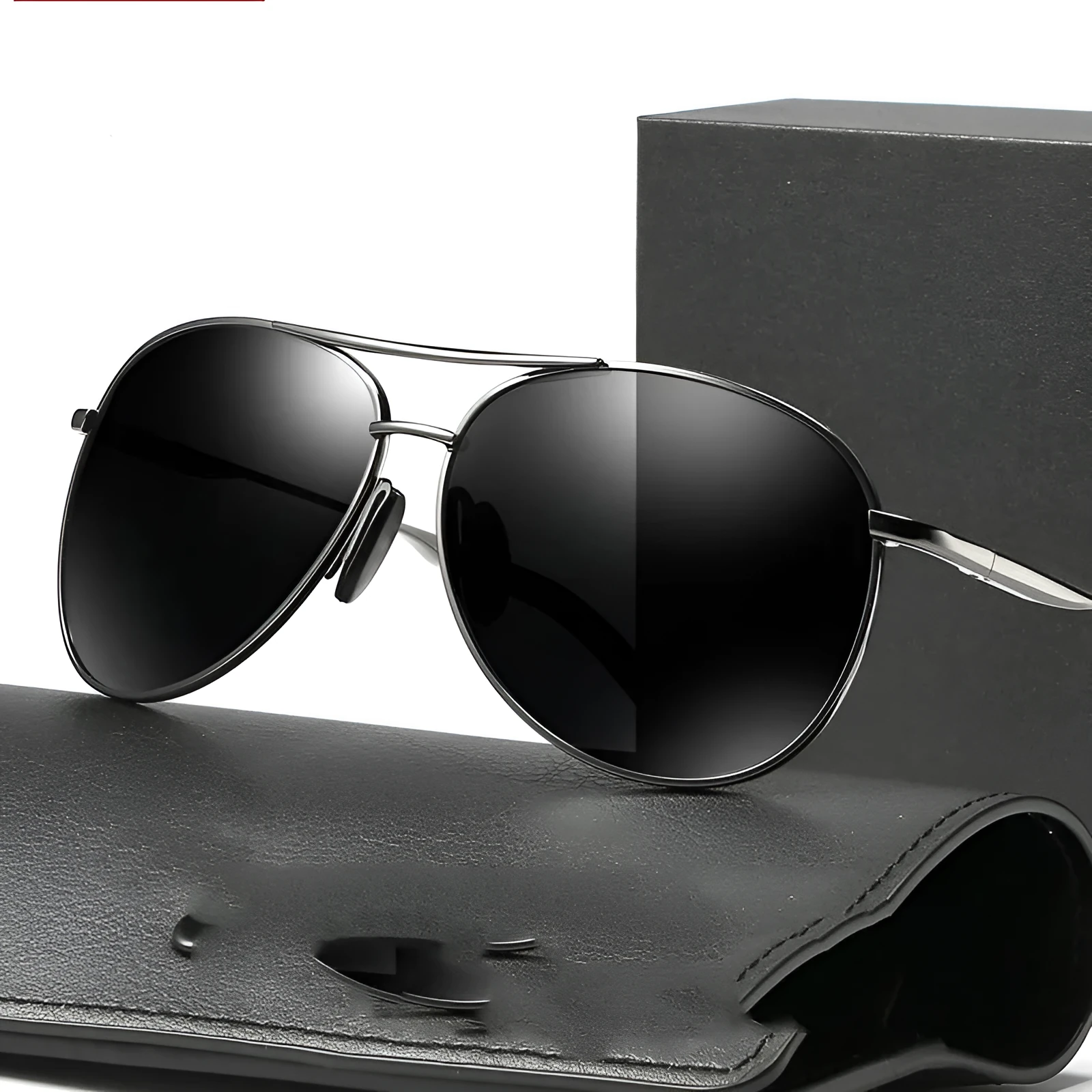 Polarised anti-UV driving sunglasses with black frame and grey film, adjustable fit for round and oval faces