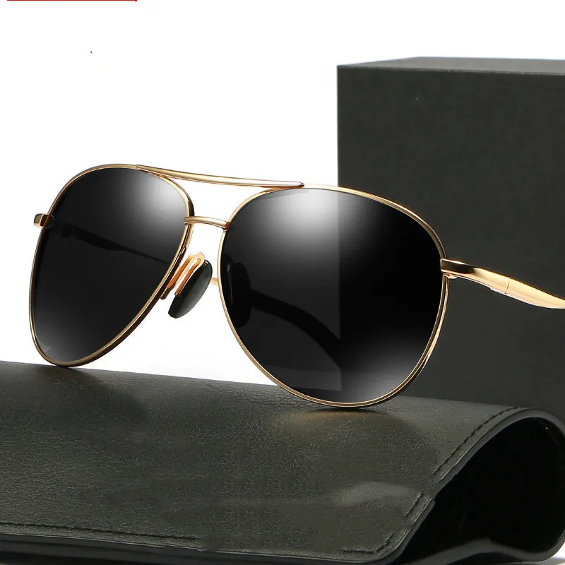 Polarised anti-UV driving sunglasses with black frame and grey film, adjustable fit for round and oval faces