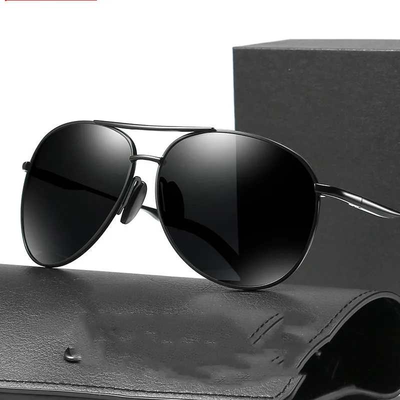 Polarised anti-UV driving sunglasses with black frame and grey film, adjustable fit for round and oval faces