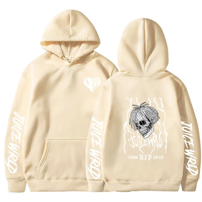 Unisex printed loose hoodie in cotton blend with long sleeves and loose fit shown in white
