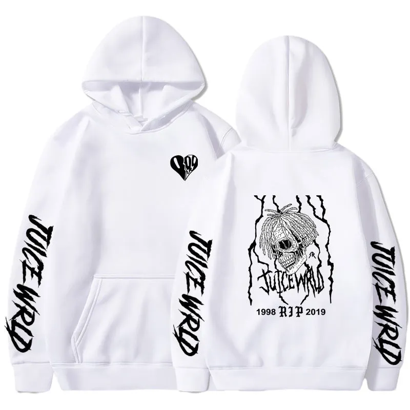 Unisex printed loose hoodie in cotton blend with long sleeves and loose fit shown in white