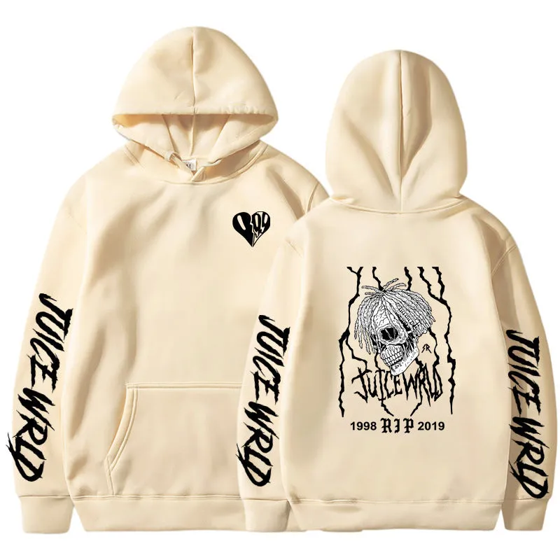 Unisex printed loose hoodie in cotton blend with long sleeves and loose fit shown in white