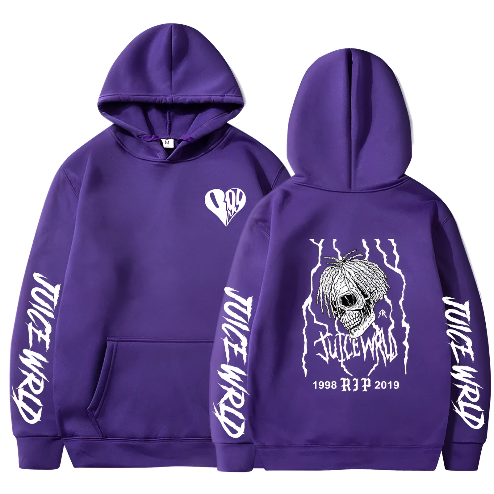 Unisex printed loose hoodie in cotton blend with long sleeves and loose fit shown in white