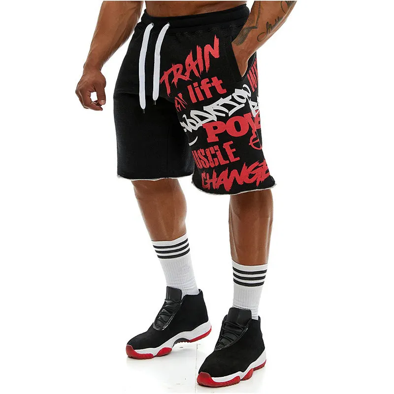 Men's casual workout tactical five-point shorts in cotton spandex blend, high elastic waist, black colour