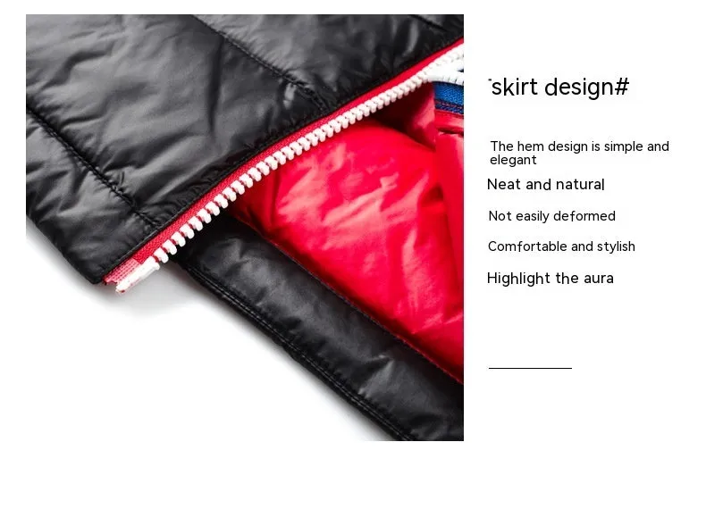 Men's thick white goose down vest in solid colour, oblique pocket design, available in black and navy blue, sizes M to 4XL