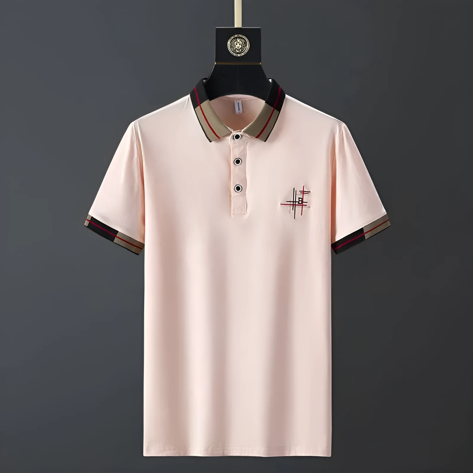 Mens slim fit short sleeve polo shirt with trendy shirt collar in black, grey, khaki, pink, and white colours