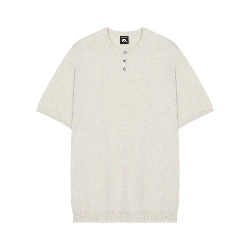 Men's thin ice silk knitted short-sleeved shirt in slim-fit style available in black, khaki, and white colours