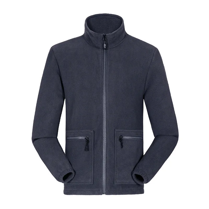 Men's fleece-lined thickened lamb wool fleece jacket cardigan in army green, loose fit, zip front, polar fleece fabric
