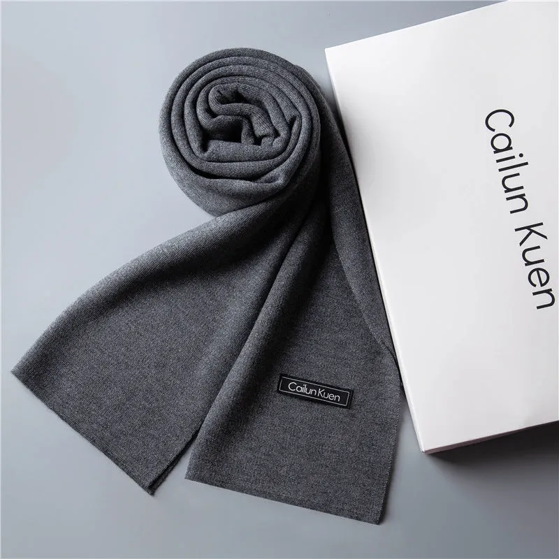 Men's wool knitted scarf with lattice pattern 180cm length 30cm width winter wrap