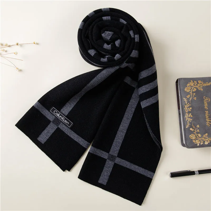 Men's wool knitted scarf with lattice pattern 180cm length 30cm width winter wrap