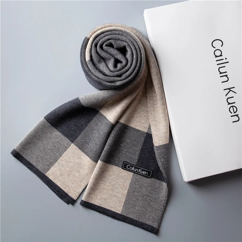 Men's wool knitted scarf with lattice pattern 180cm length 30cm width winter wrap