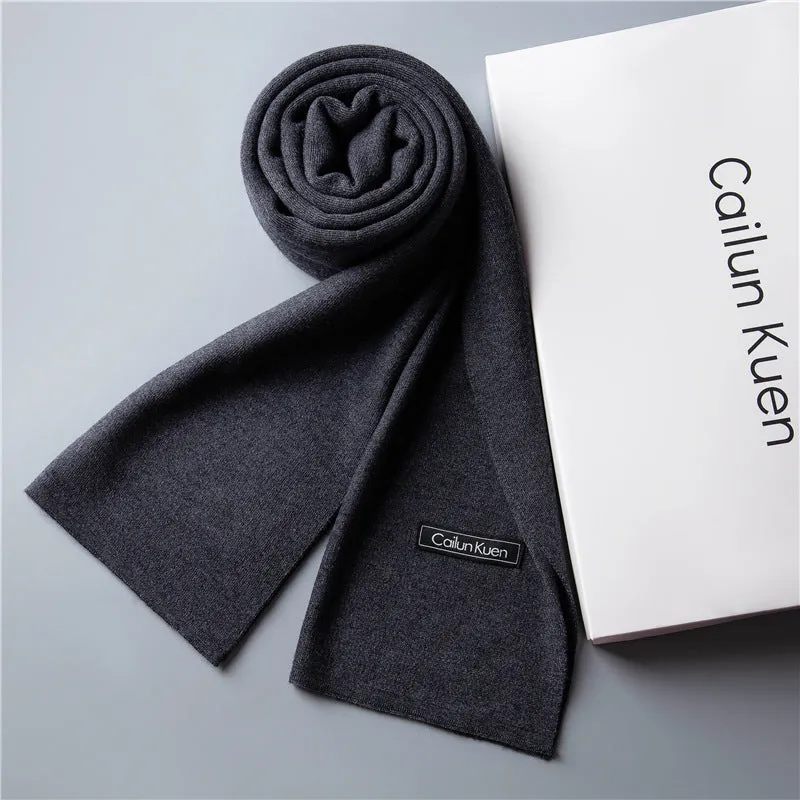 Men's wool knitted scarf with lattice pattern 180cm length 30cm width winter wrap