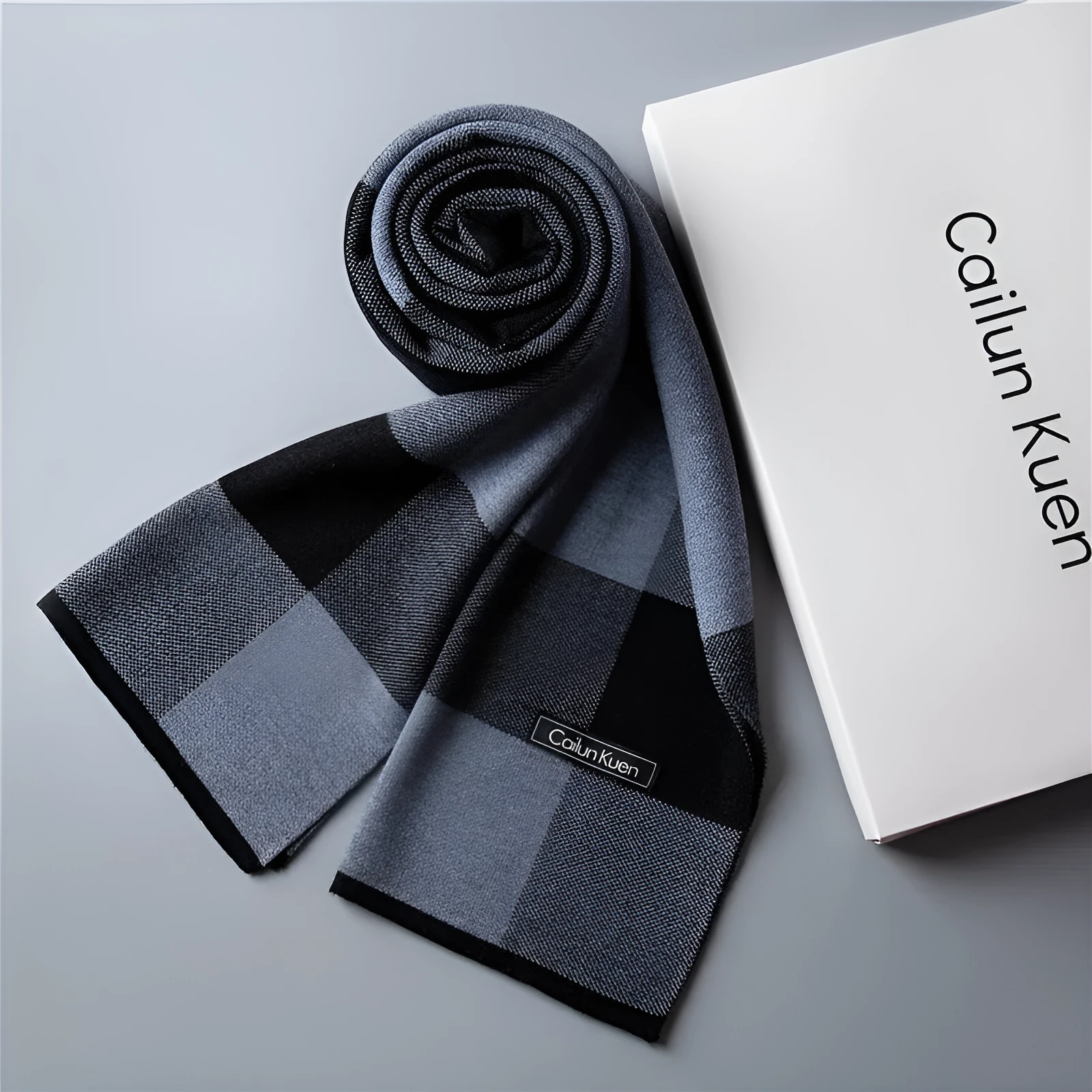 Men's wool knitted scarf with lattice pattern 180cm length 30cm width winter wrap