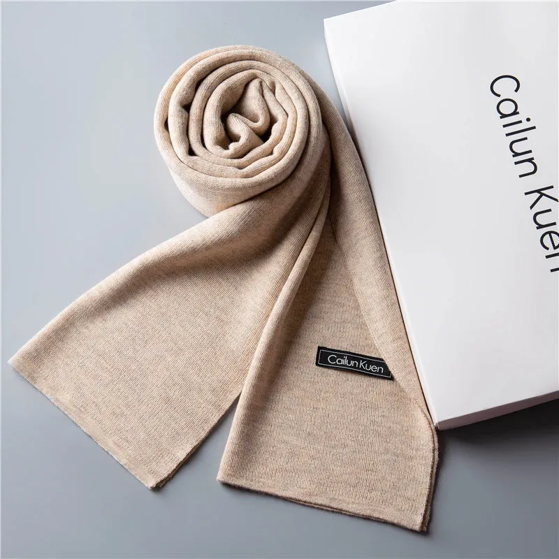 Men's wool knitted scarf with lattice pattern 180cm length 30cm width winter wrap