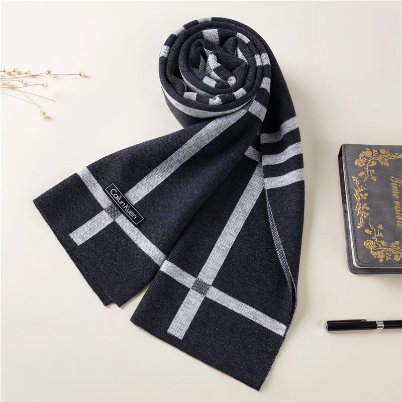 Men's wool knitted scarf with lattice pattern 180cm length 30cm width winter wrap