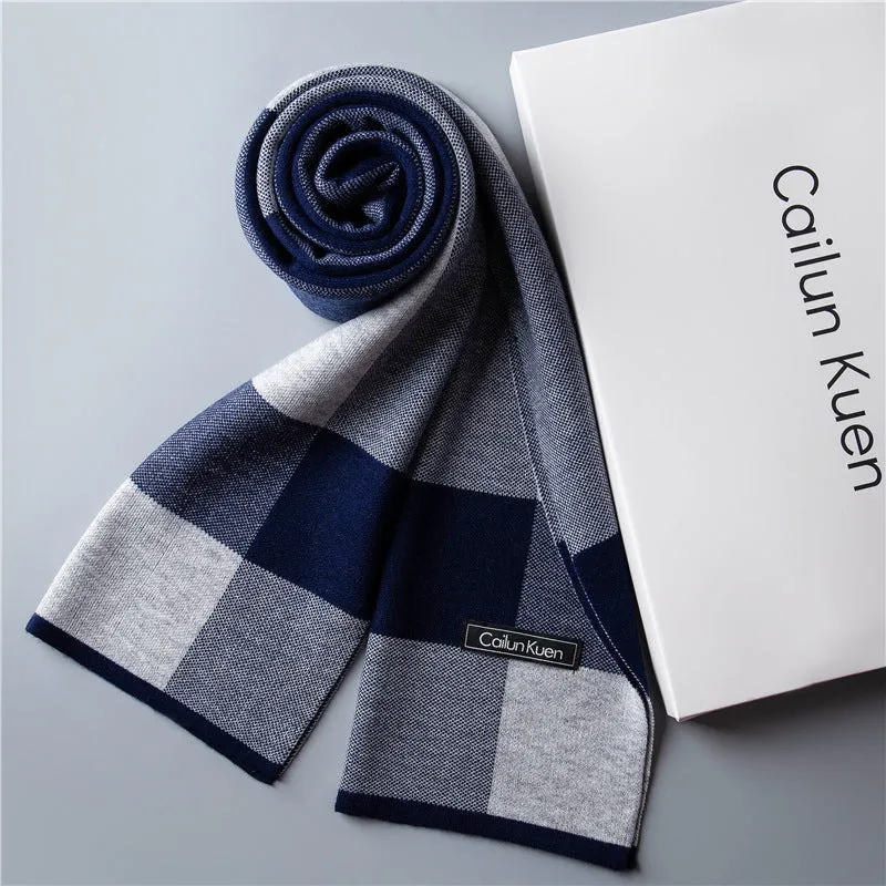 Men's wool knitted scarf with lattice pattern 180cm length 30cm width winter wrap