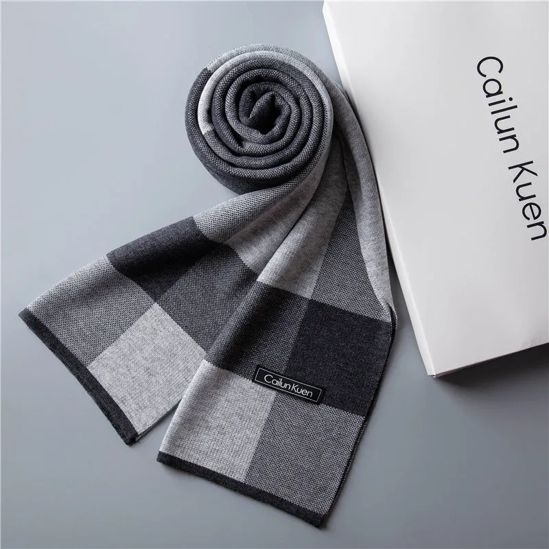 Men's wool knitted scarf with lattice pattern 180cm length 30cm width winter wrap