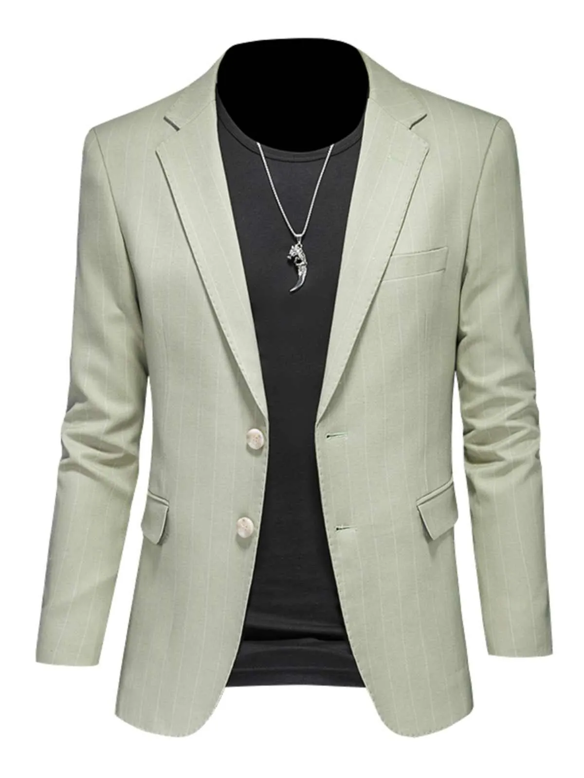 Men's three-piece light green business suit set with jacket, vest, and trousers, semi-hemp lining, flat collar