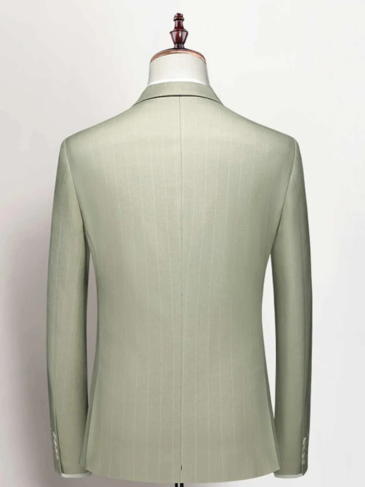 Men's three-piece light green business suit set with jacket, vest, and trousers, semi-hemp lining, flat collar