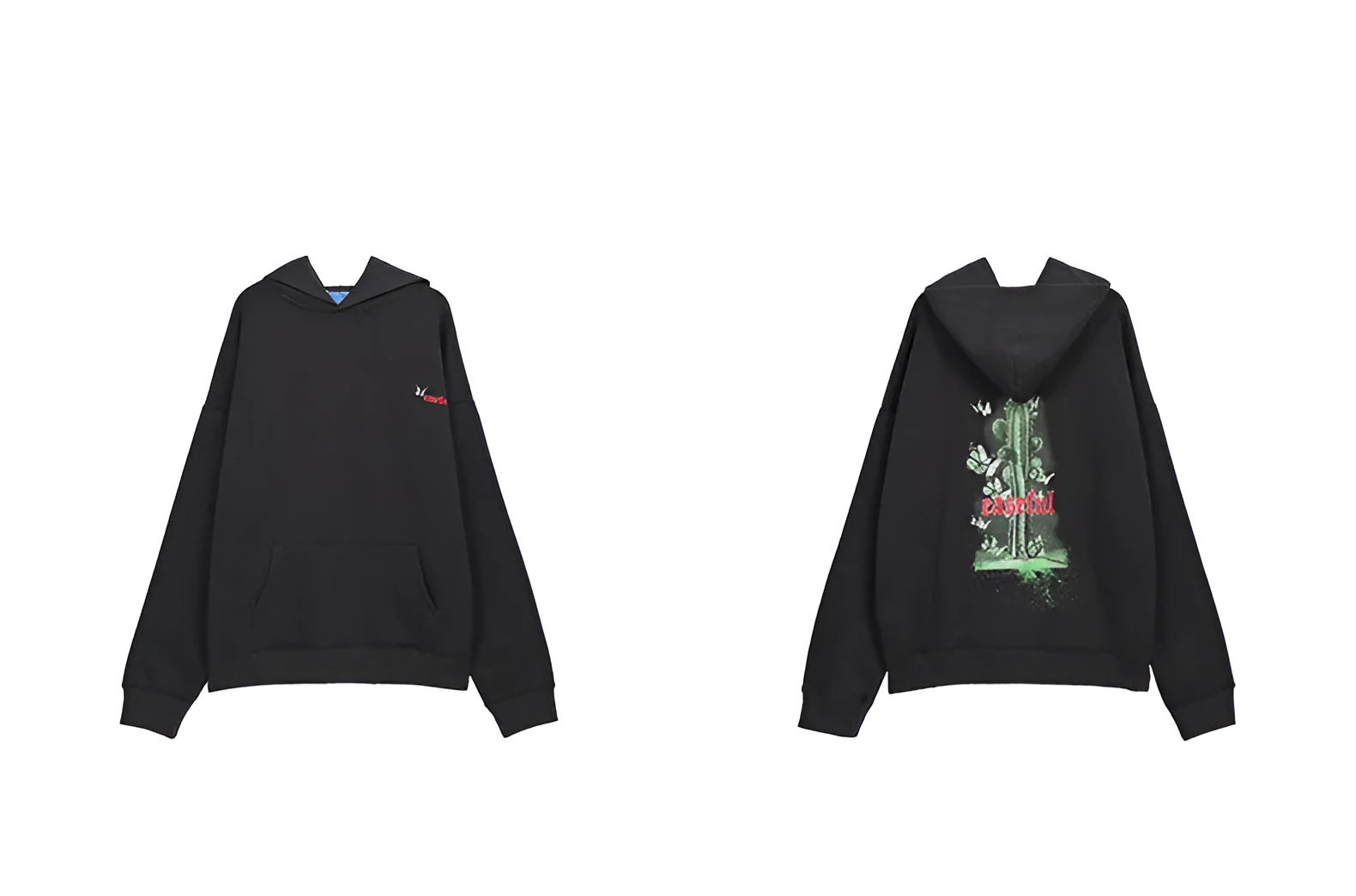 Cactus unisex 65% cotton hoodie in Black for casual leisure wear front view