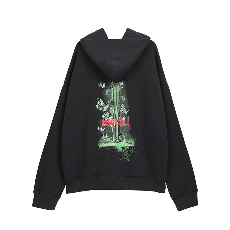 Cactus unisex 65% cotton hoodie in Black for casual leisure wear front view