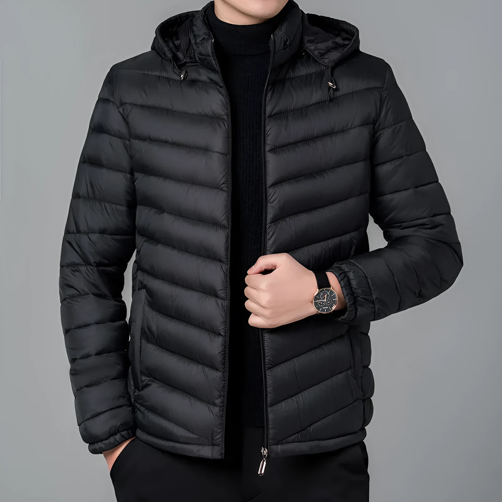 Polyester men's double-sided wear cotton jacket cardigan style in solid colour, loose fit winter coat