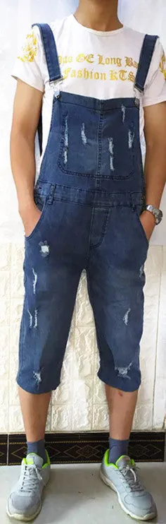 Men's baggy jeans suspenders with holes, loose fit, button flap, mid waist, blue colour option