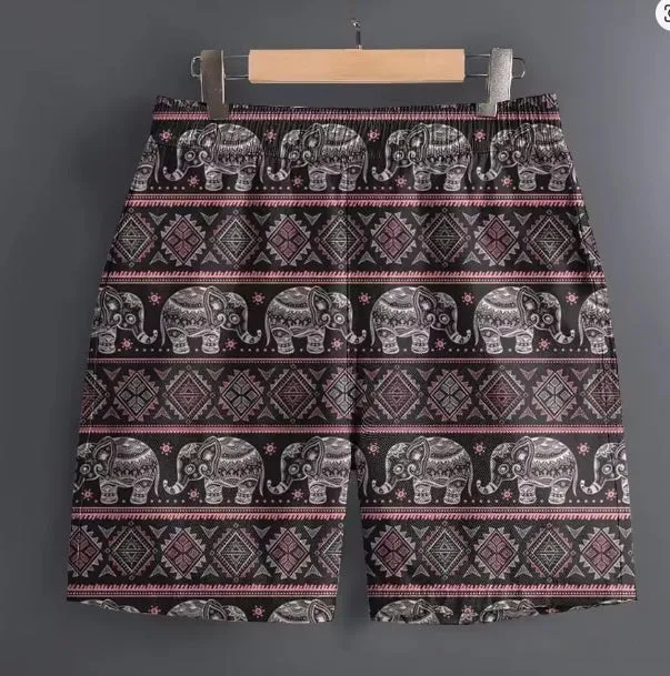 Men's casual polyester sports shorts in multiple patterns including stripes and camouflage designs