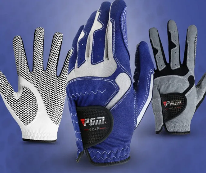 Blue golf microfiber glove with split fingers and anti-skid particles