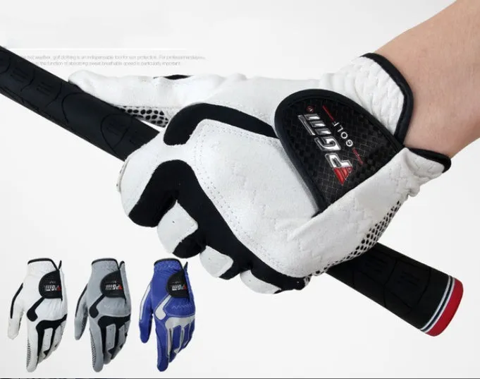 Blue golf microfiber glove with split fingers and anti-skid particles