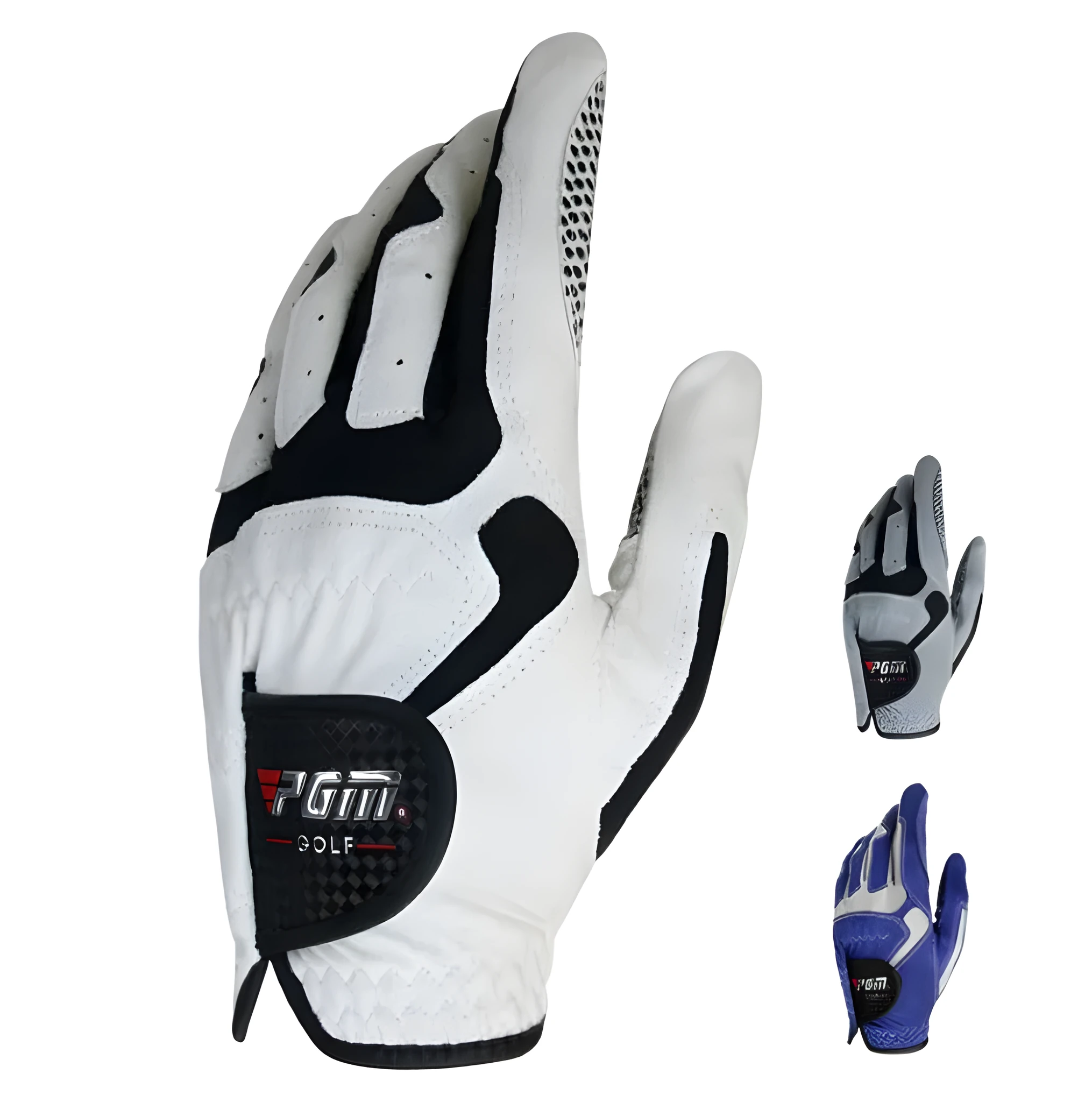 Blue golf microfiber glove with split fingers and anti-skid particles