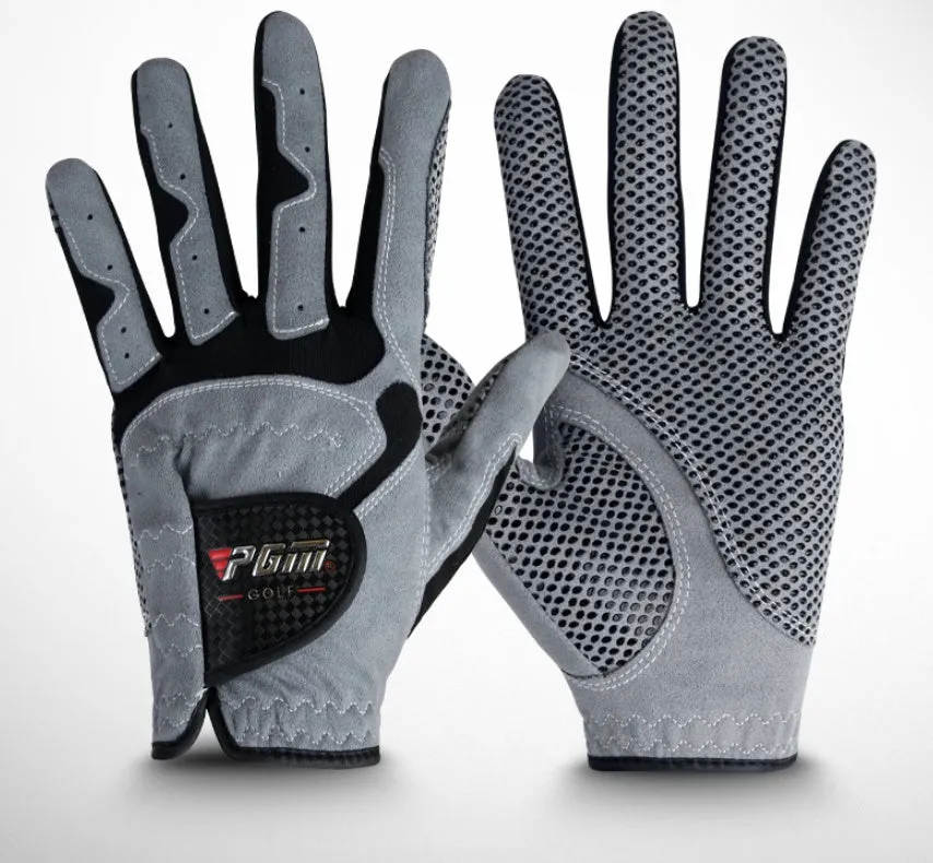 Blue golf microfiber glove with split fingers and anti-skid particles