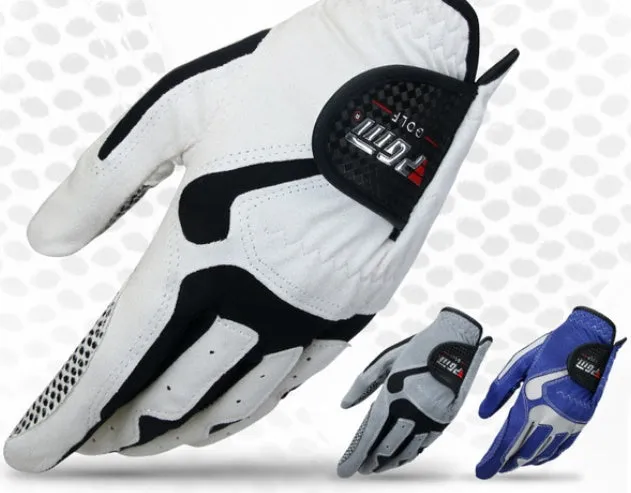 Blue golf microfiber glove with split fingers and anti-skid particles