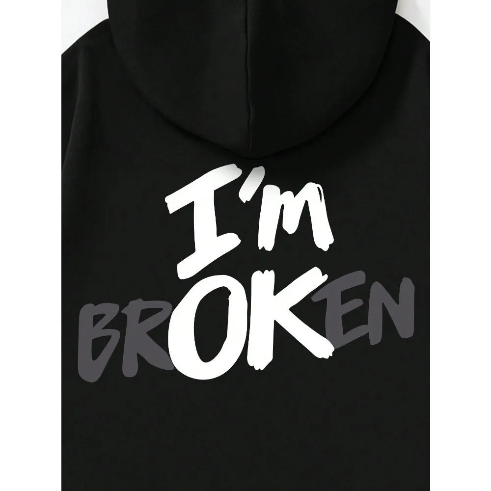 Men's black pullover hoodie with 3D stereo print pattern on front, long sleeves, spandex fabric