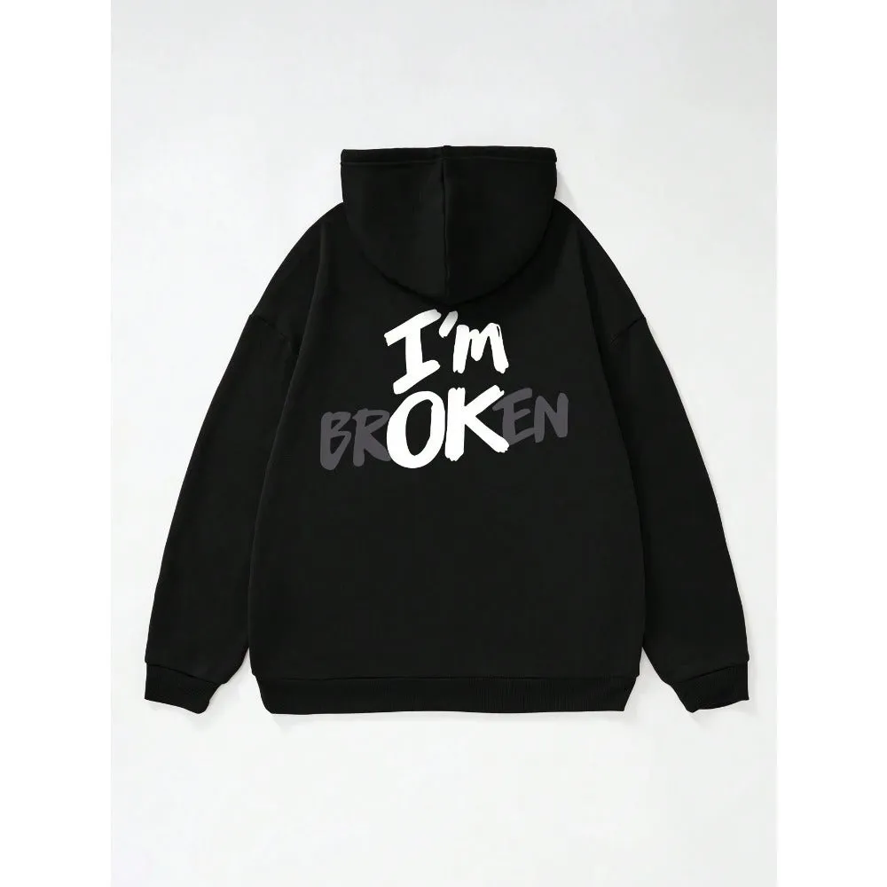 Men's black pullover hoodie with 3D stereo print pattern on front, long sleeves, spandex fabric