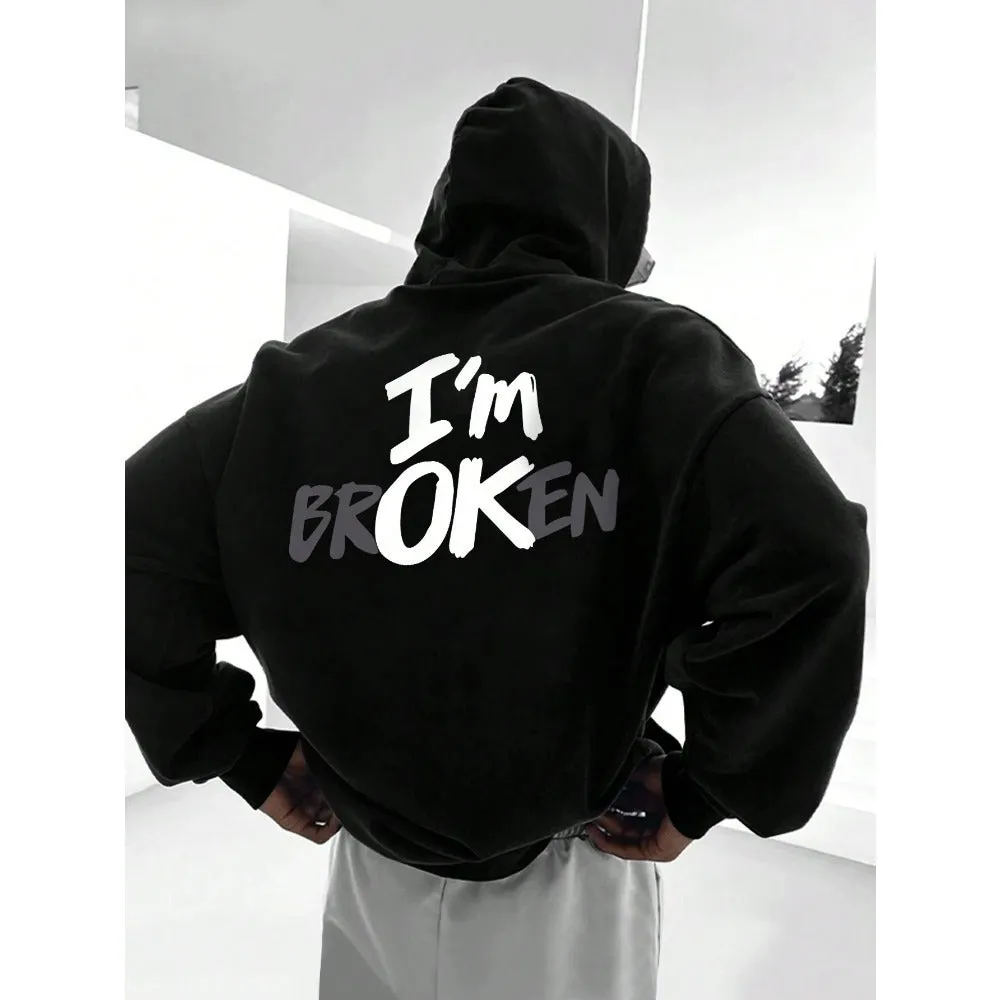 Men's black pullover hoodie with 3D stereo print pattern on front, long sleeves, spandex fabric