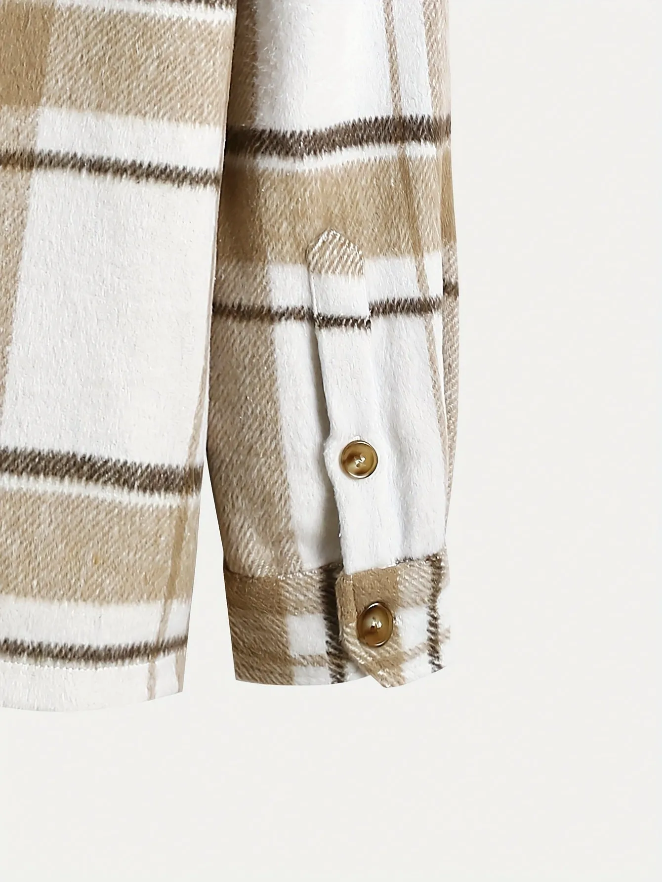 Men's plaid lapel thickening shirt cardigan in dark khaki cloth long sleeves loose fit