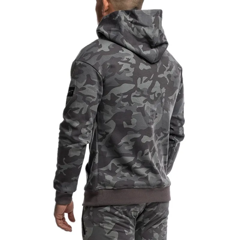 Men's cotton camouflage hoodie in Dark Blue, pullover style with kangaroo pocket