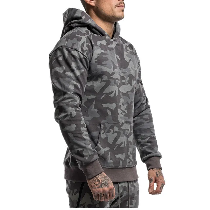 Men's cotton camouflage hoodie in Dark Blue, pullover style with kangaroo pocket