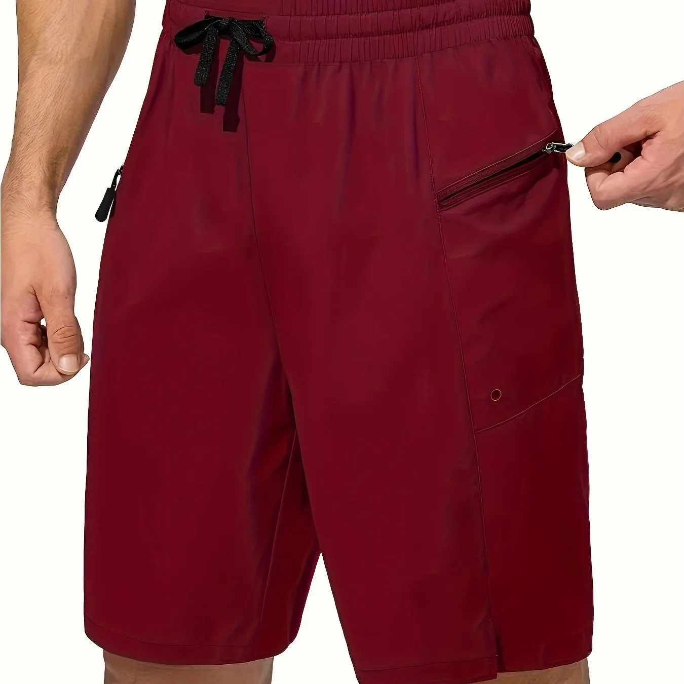 Men's solid colour quick-drying polyester beach shorts in straight cut design