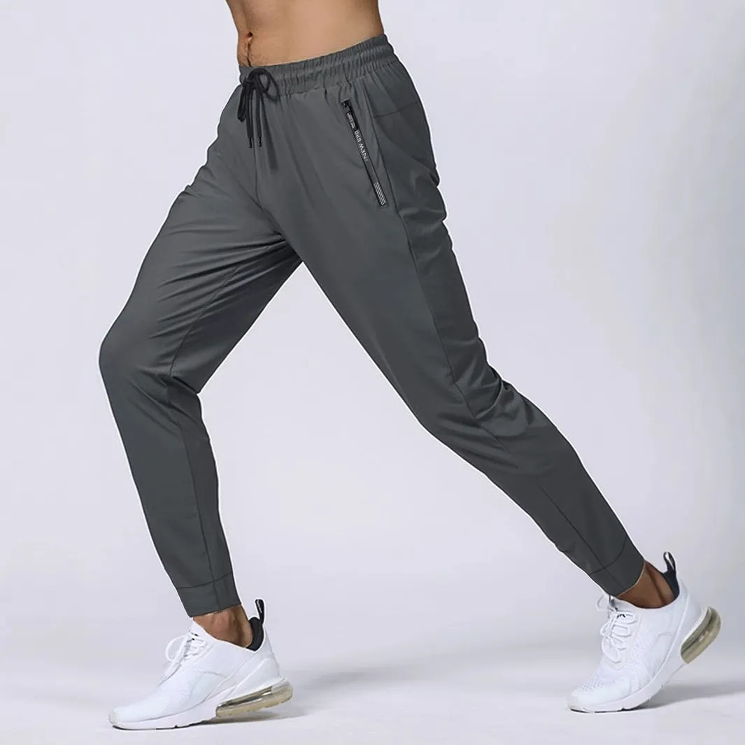 Men's jogging sports pants in nylon blend, mid waist loose fit, available in black gray khaki blue sizes L to 7XL